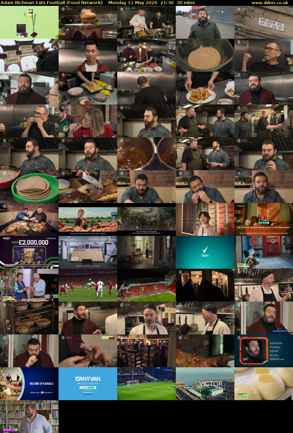 Adam Richman Eats Football (Food Network) Monday 11 May 2026 21:30 - 22:00
