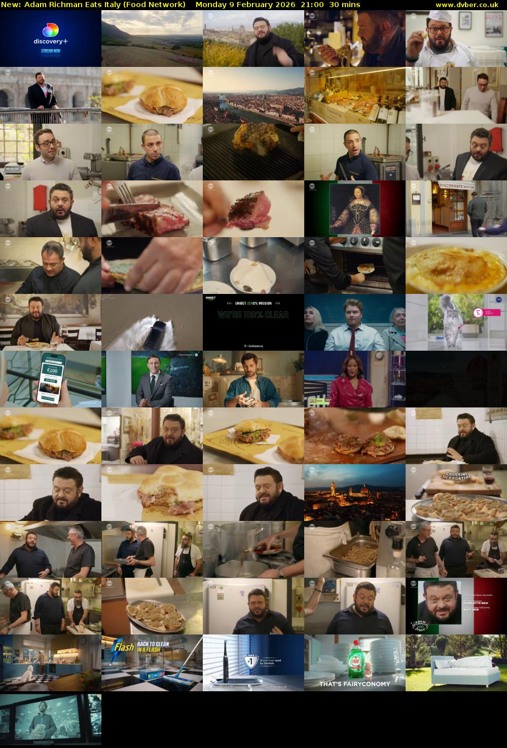 Adam Richman Eats Italy (Food Network) Monday 9 February 2026 21:00 - 21:30