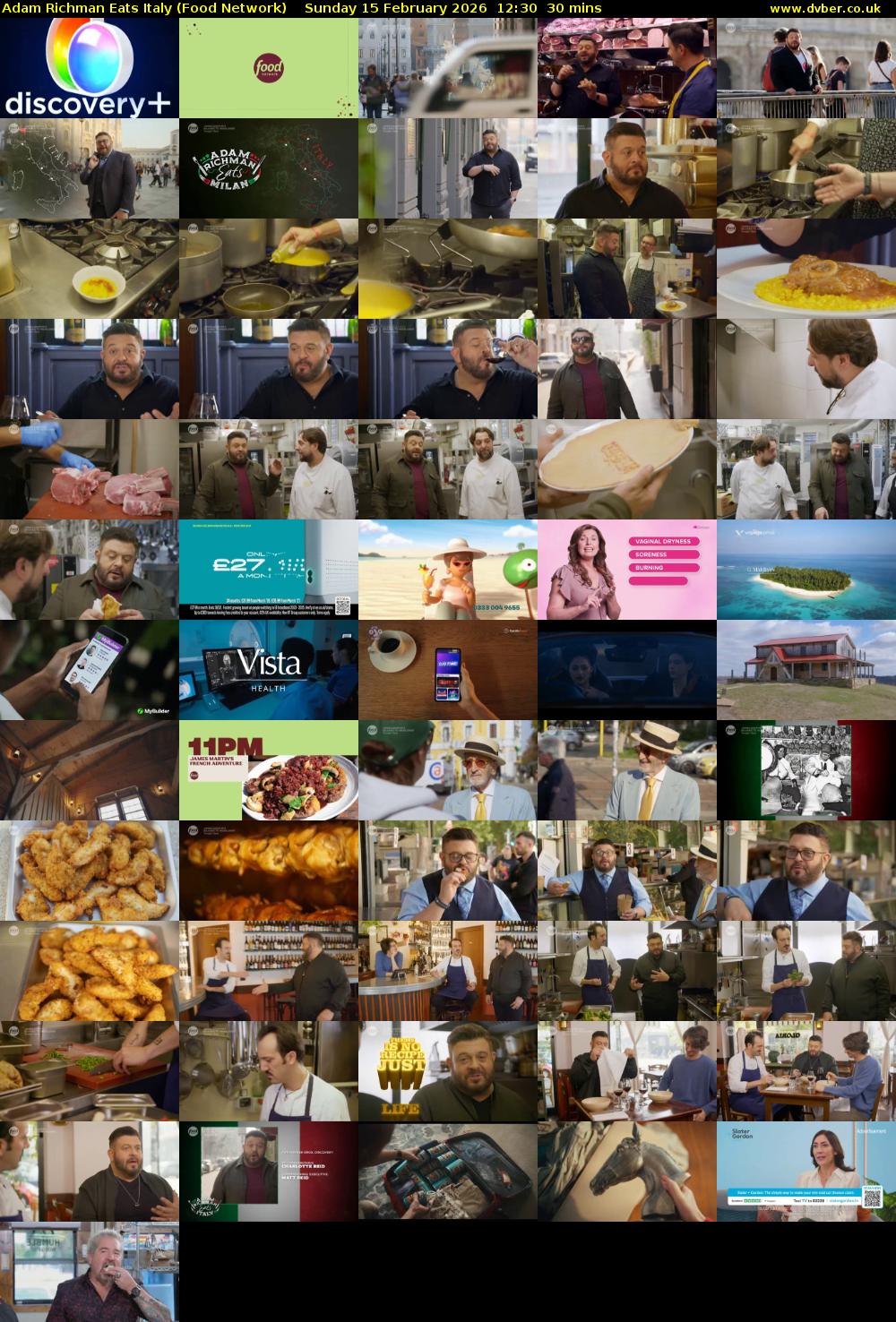 Adam Richman Eats Italy (Food Network) Sunday 15 February 2026 12:30 - 13:00
