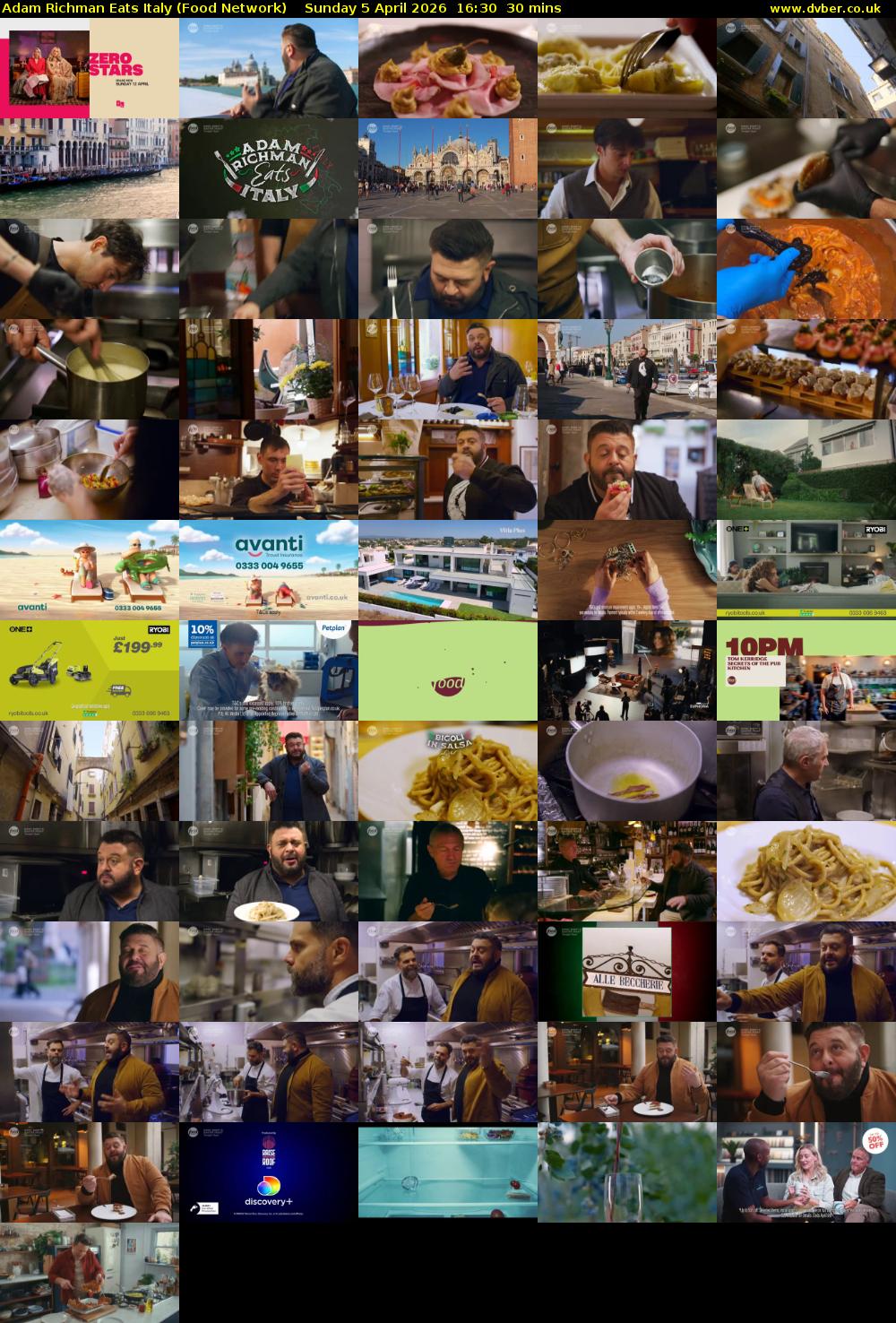 Adam Richman Eats Italy (Food Network) Sunday 5 April 2026 16:30 - 17:00