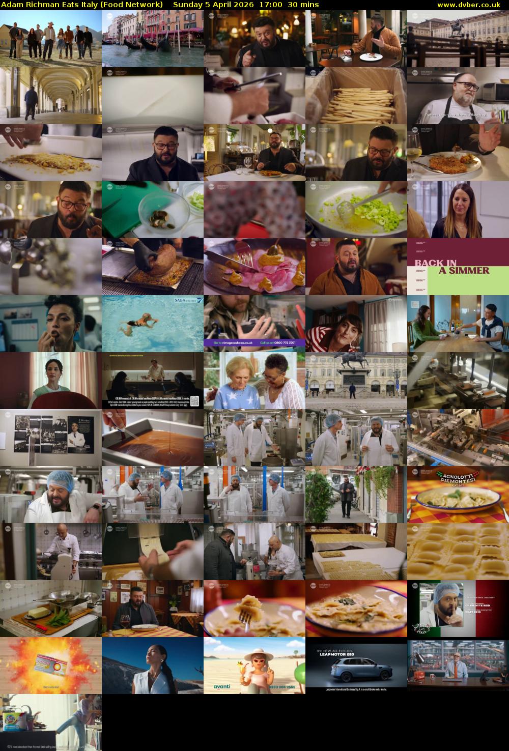 Adam Richman Eats Italy (Food Network) Sunday 5 April 2026 17:00 - 17:30