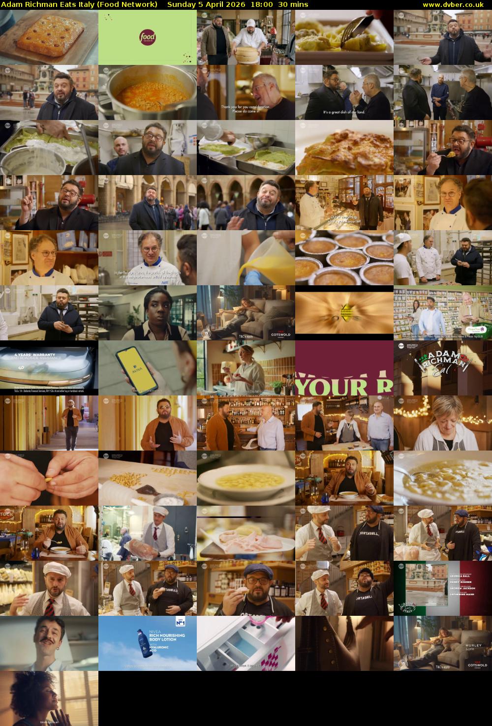 Adam Richman Eats Italy (Food Network) Sunday 5 April 2026 18:00 - 18:30