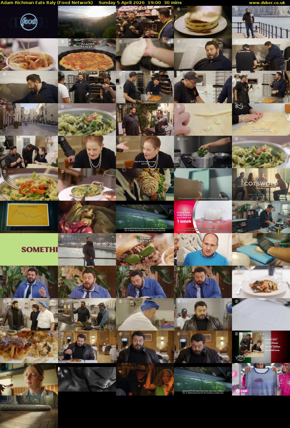 Adam Richman Eats Italy (Food Network) Sunday 5 April 2026 19:00 - 19:30