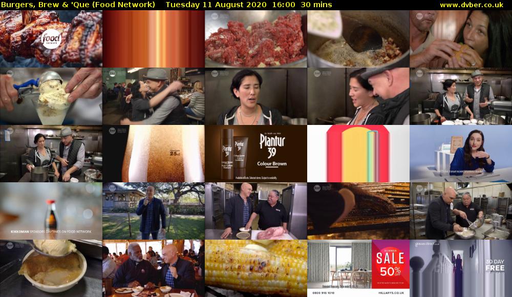 Burgers, Brew & 'Que (Food Network) Tuesday 11 August 2020 16:00 - 16:30