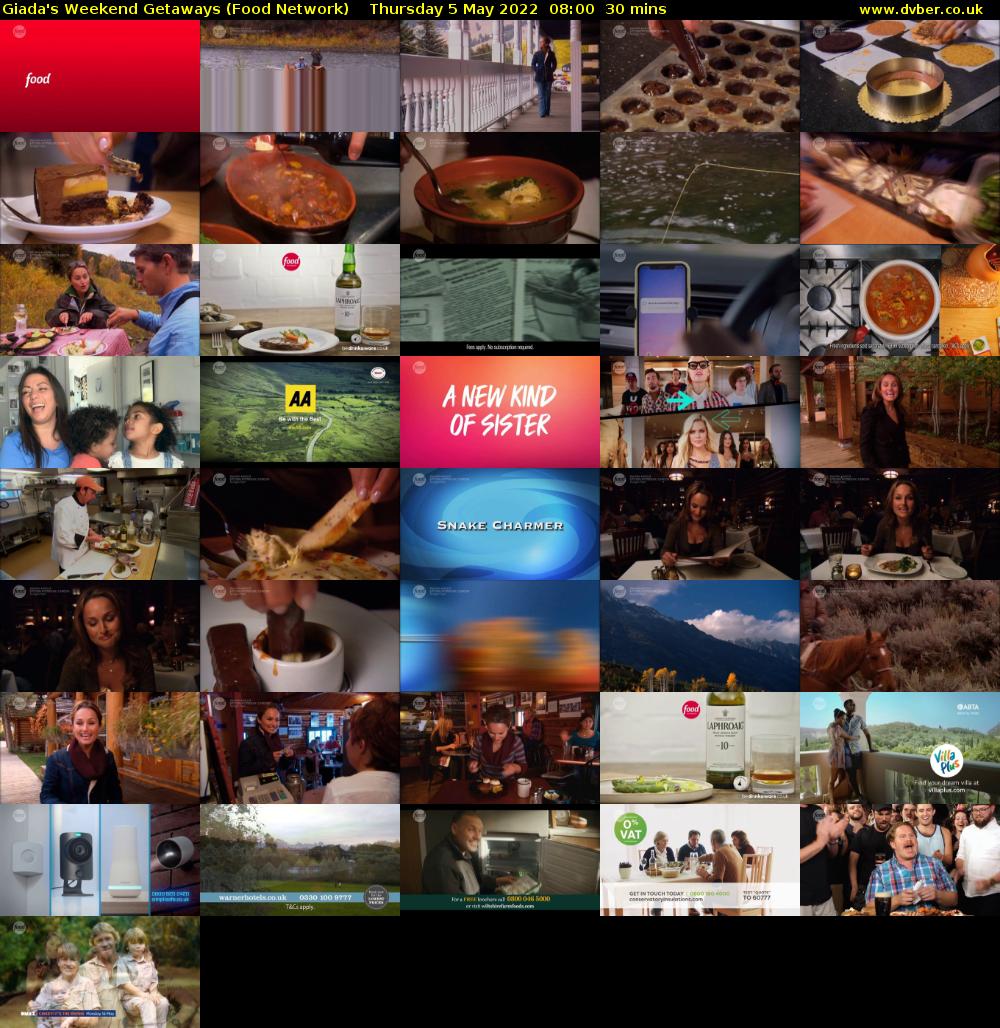 Giada's Weekend Getaways (Food Network) Thursday 5 May 2022 08:00 - 08:30