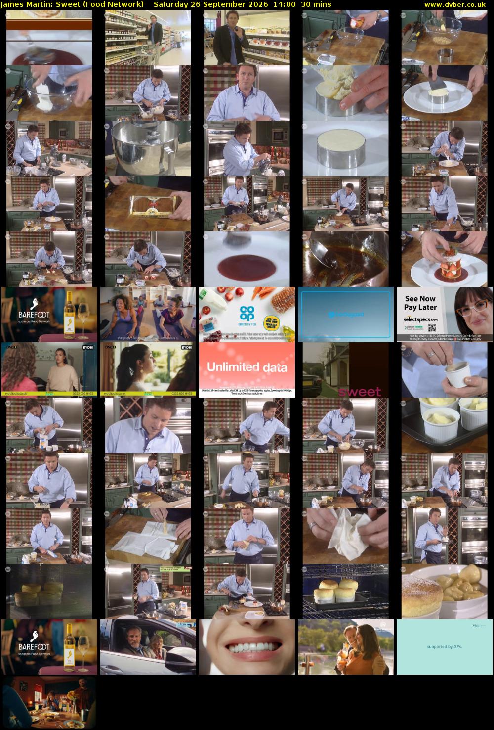 James Martin: Sweet (Food Network) Saturday 26 September 2026 14:00 - 14:30