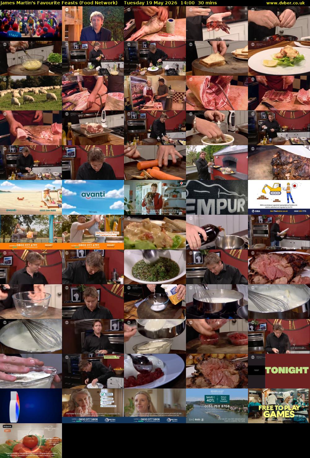 James Martin's Favourite Feasts (Food Network) Tuesday 19 May 2026 14:00 - 14:30