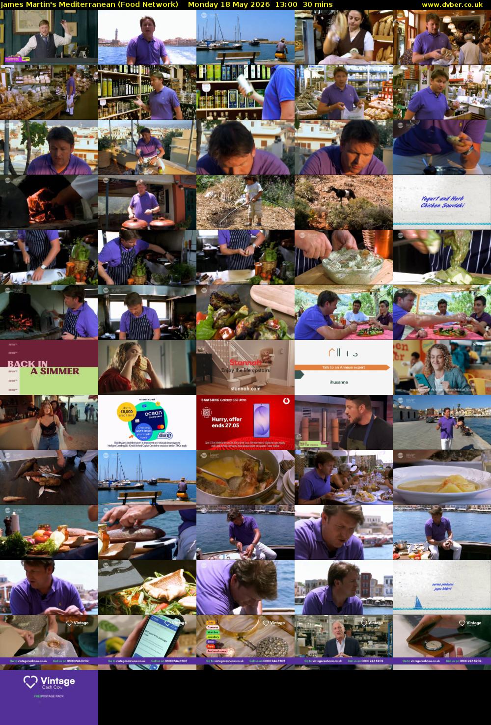 James Martin's Mediterranean (Food Network) Monday 18 May 2026 13:00 - 13:30
