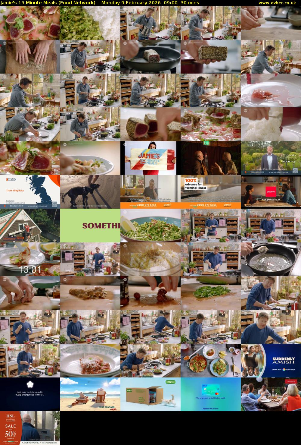 Jamie's 15 Minute Meals (Food Network) Monday 9 February 2026 09:00 - 09:30