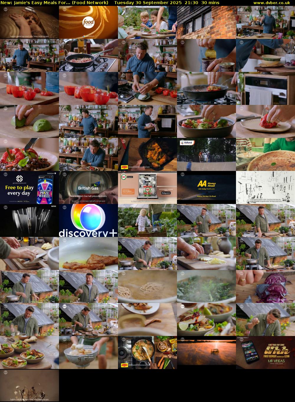 Jamie's Easy Meals For... (Food Network) Tuesday 30 September 2025 21:30 - 22:00
