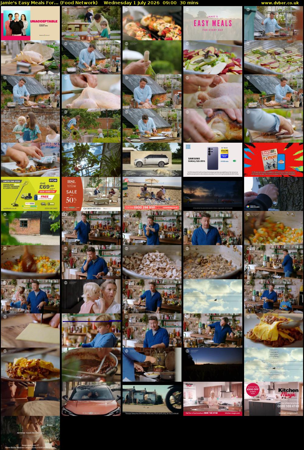 Jamie's Easy Meals For... (Food Network) Wednesday 1 July 2026 09:00 - 09:30