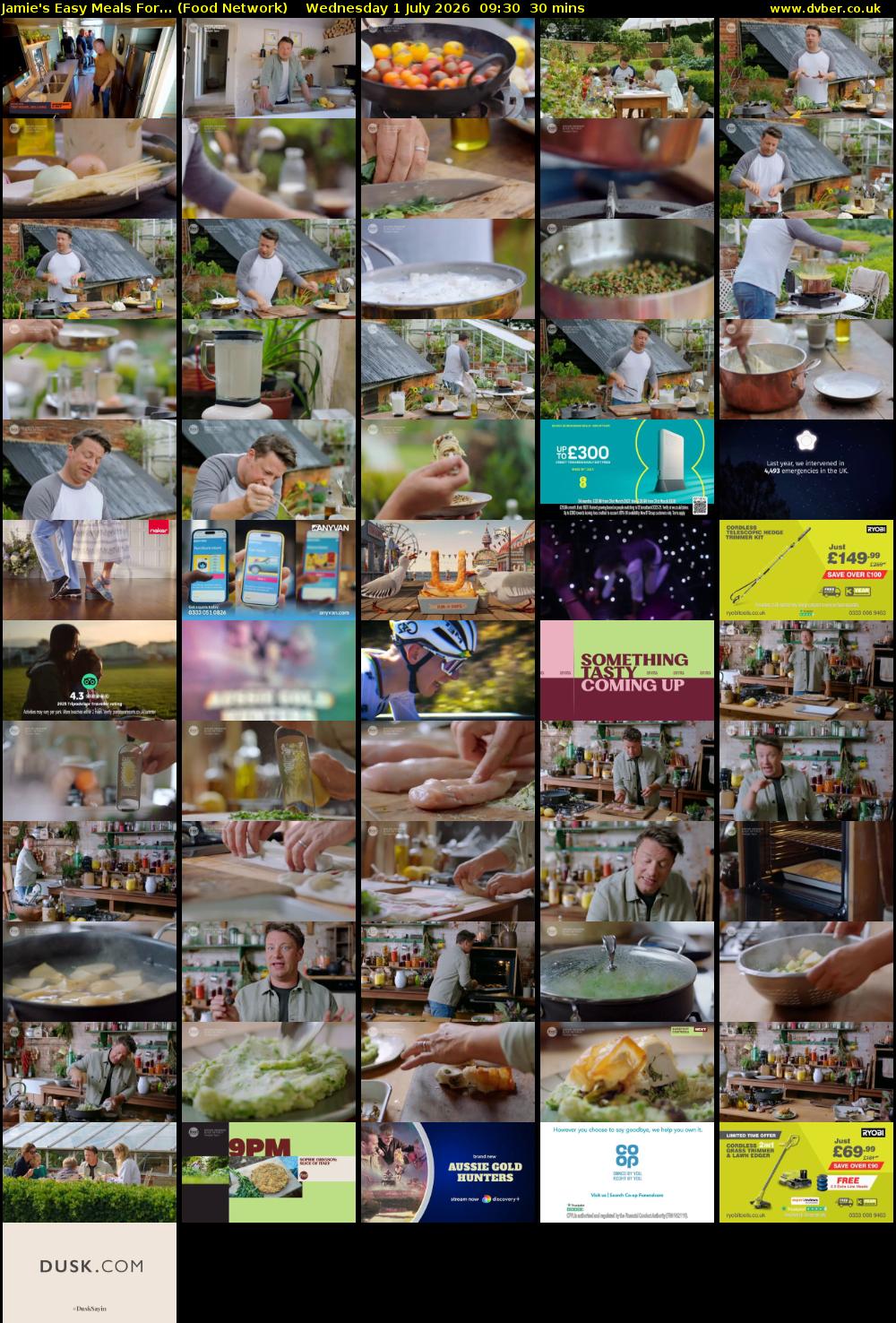 Jamie's Easy Meals For... (Food Network) Wednesday 1 July 2026 09:30 - 10:00