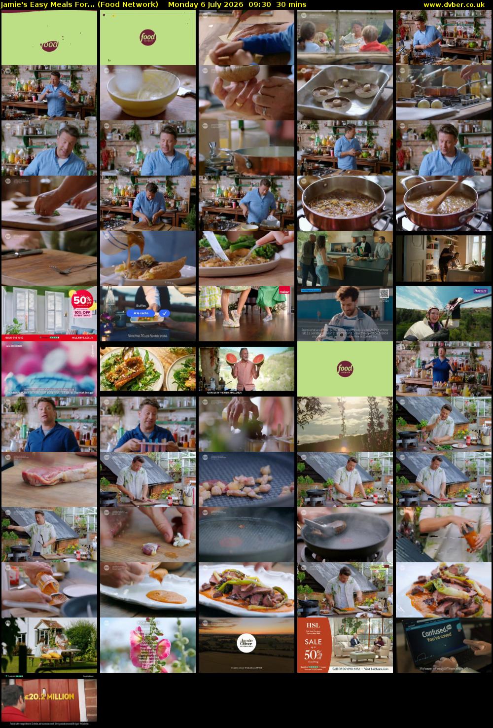 Jamie's Easy Meals For... (Food Network) Monday 6 July 2026 09:30 - 10:00