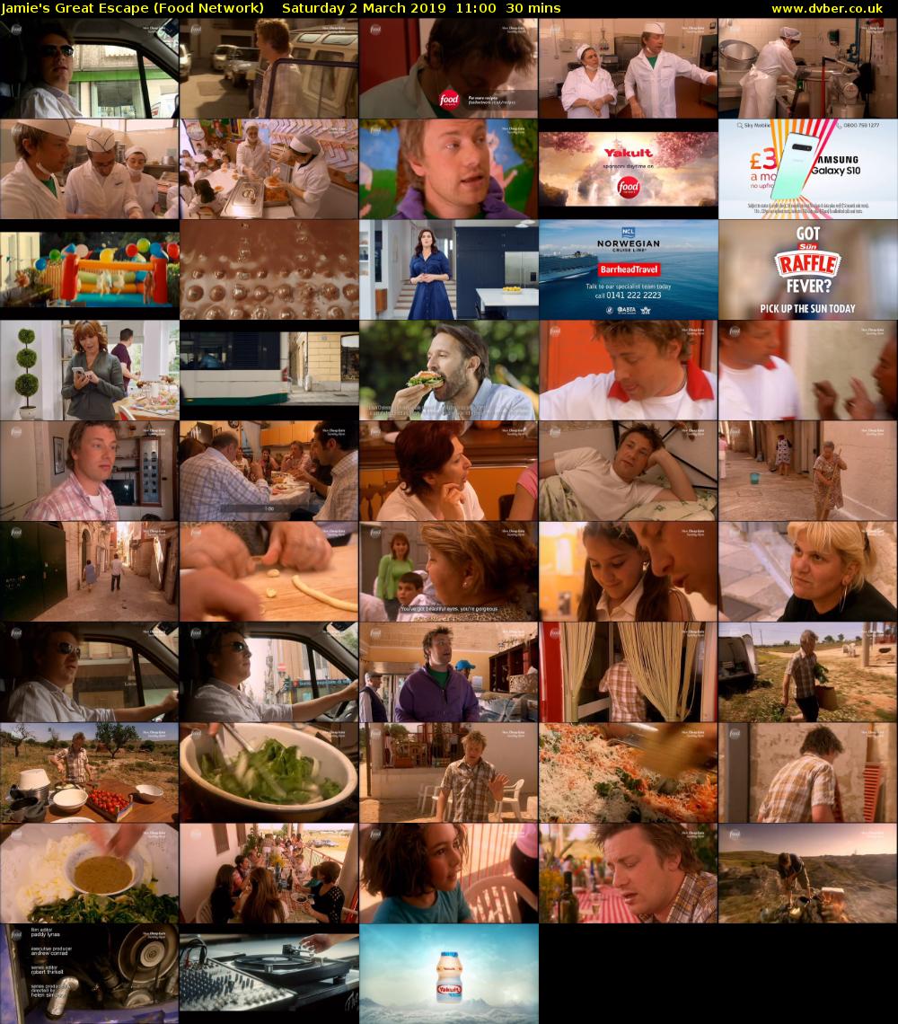 Jamie's Great Escape (Food Network) Saturday 2 March 2019 11:00 - 11:30