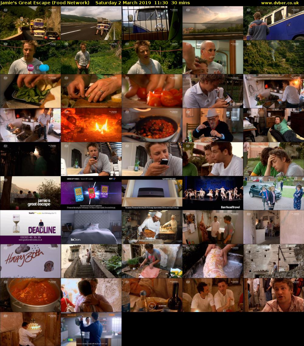 Jamie's Great Escape (Food Network) Saturday 2 March 2019 11:30 - 12:00