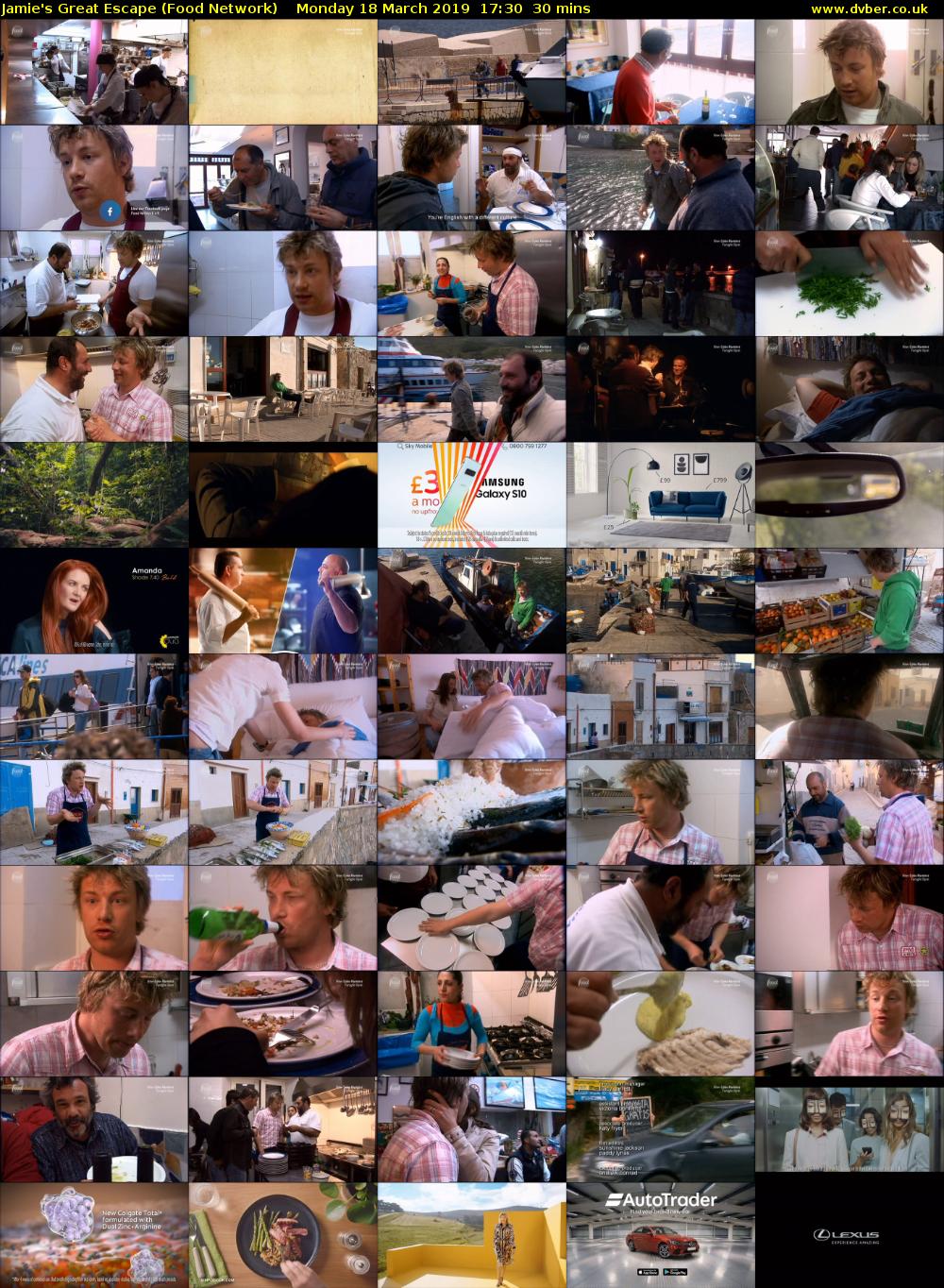 Jamie's Great Escape (Food Network) Monday 18 March 2019 17:30 - 18:00