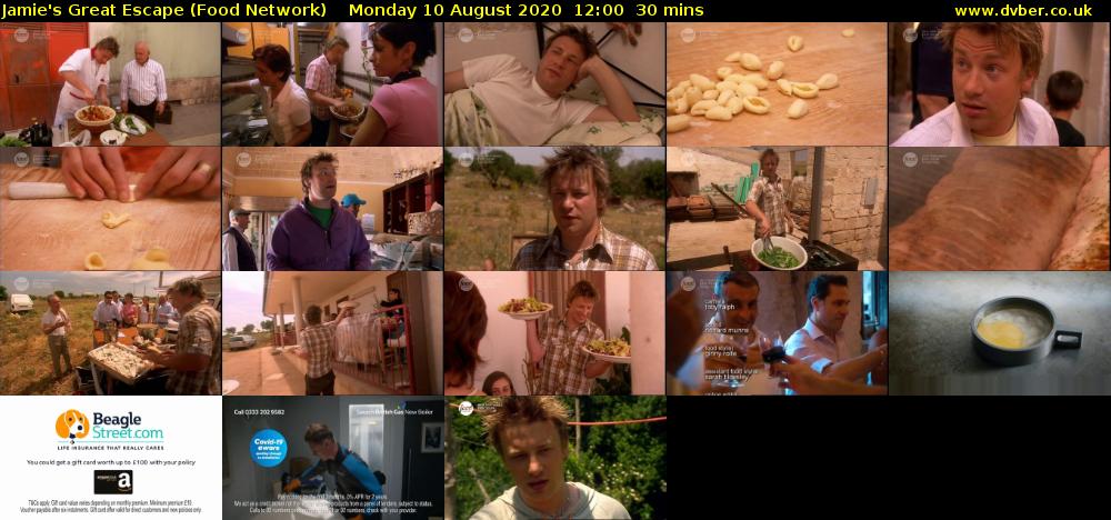 Jamie's Great Escape (Food Network) Monday 10 August 2020 12:00 - 12:30