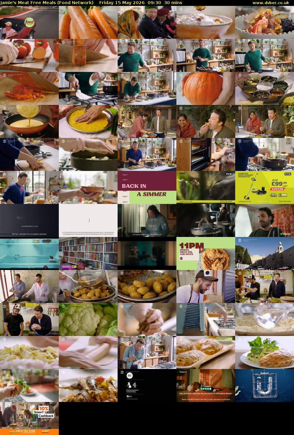 Jamie's Meat Free Meals (Food Network) Friday 15 May 2026 09:30 - 10:00