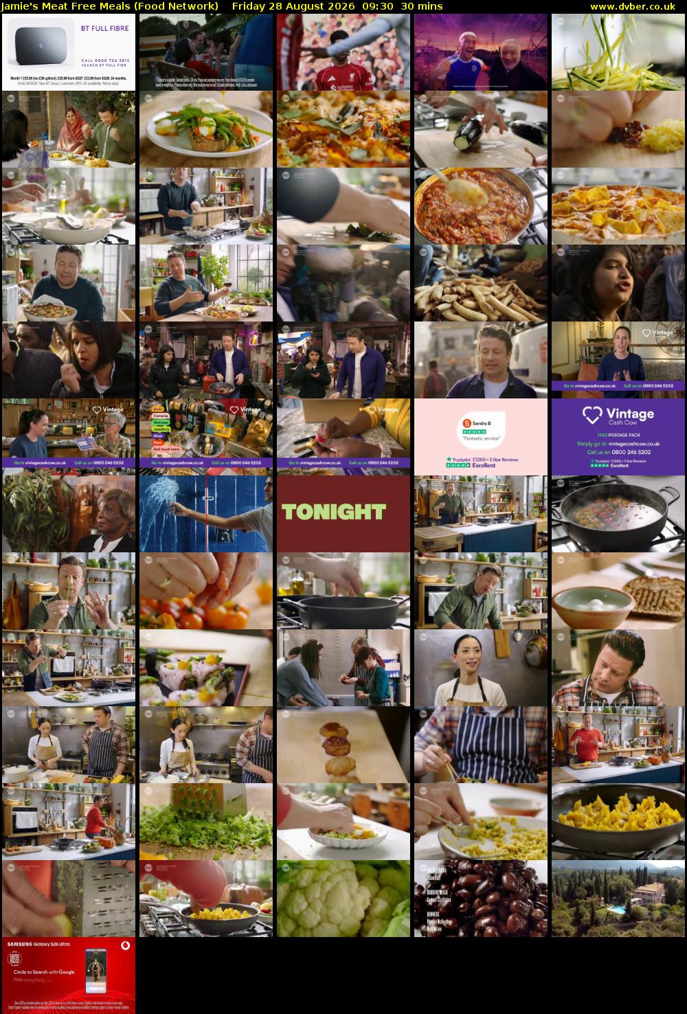 Jamie's Meat Free Meals (Food Network) Friday 28 August 2026 09:30 - 10:00