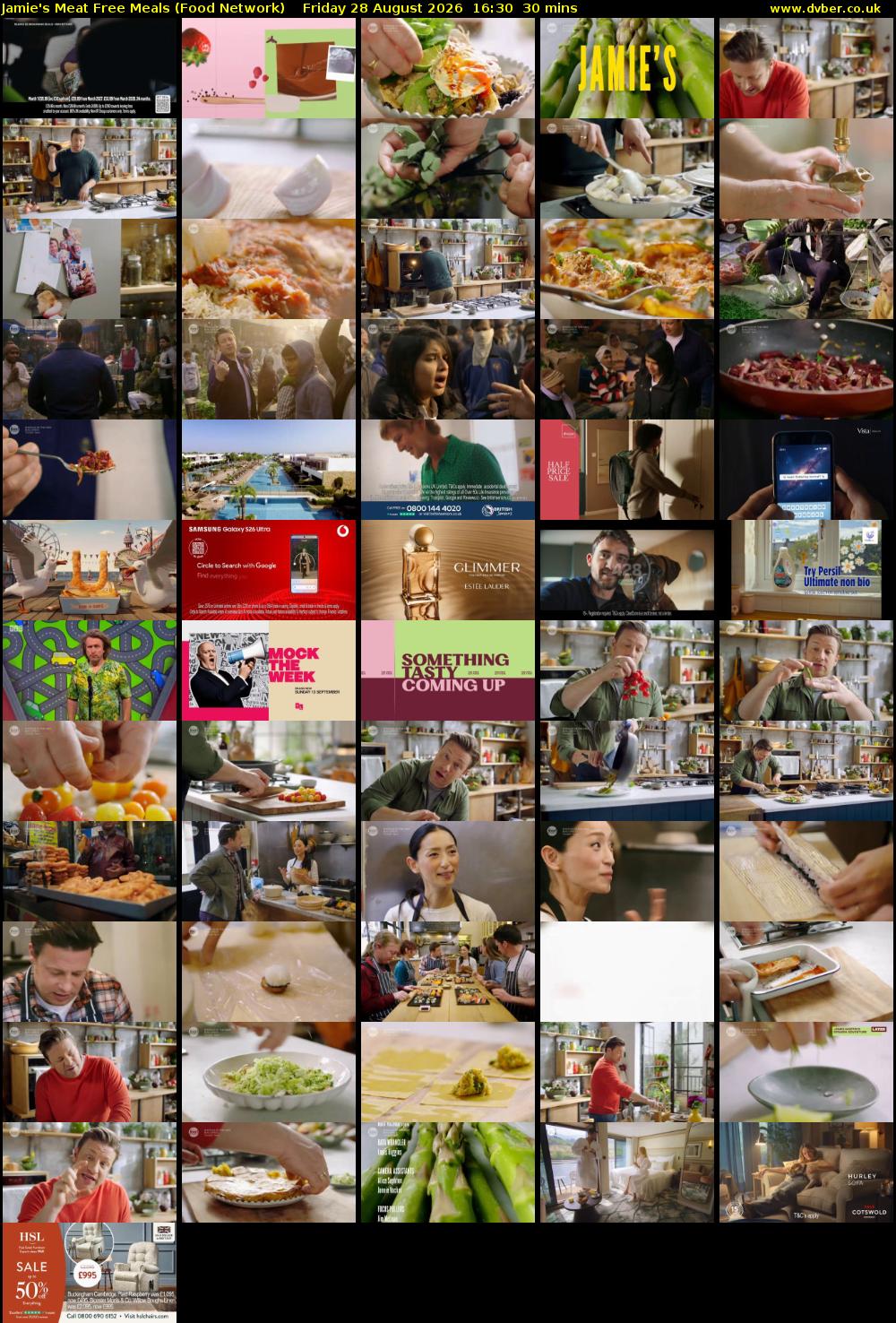 Jamie's Meat Free Meals (Food Network) Friday 28 August 2026 16:30 - 17:00