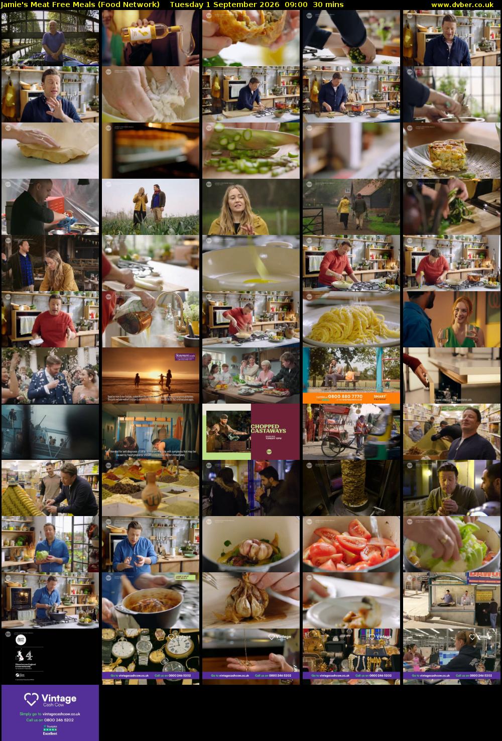 Jamie's Meat Free Meals (Food Network) Tuesday 1 September 2026 09:00 - 09:30