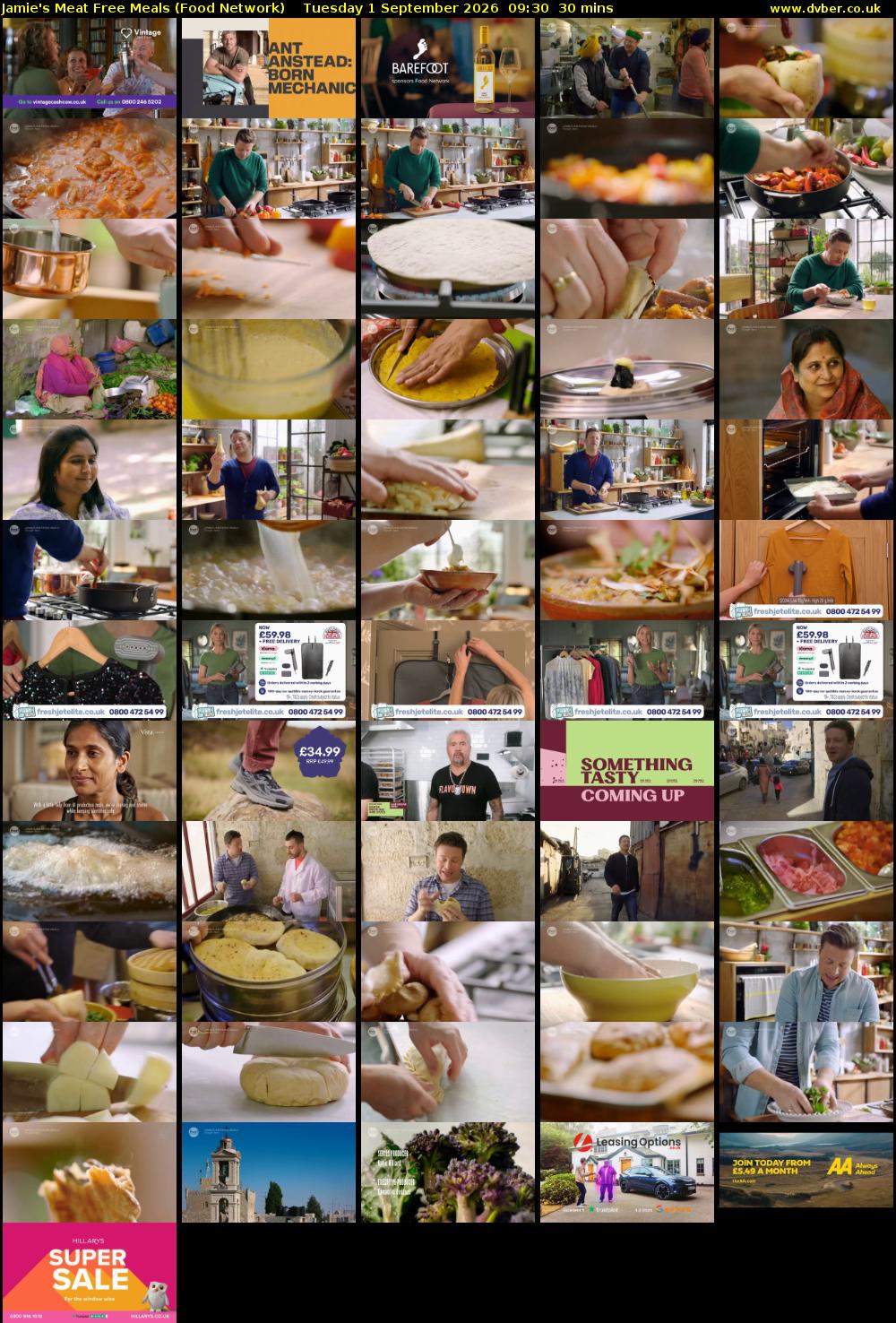 Jamie's Meat Free Meals (Food Network) Tuesday 1 September 2026 09:30 - 10:00