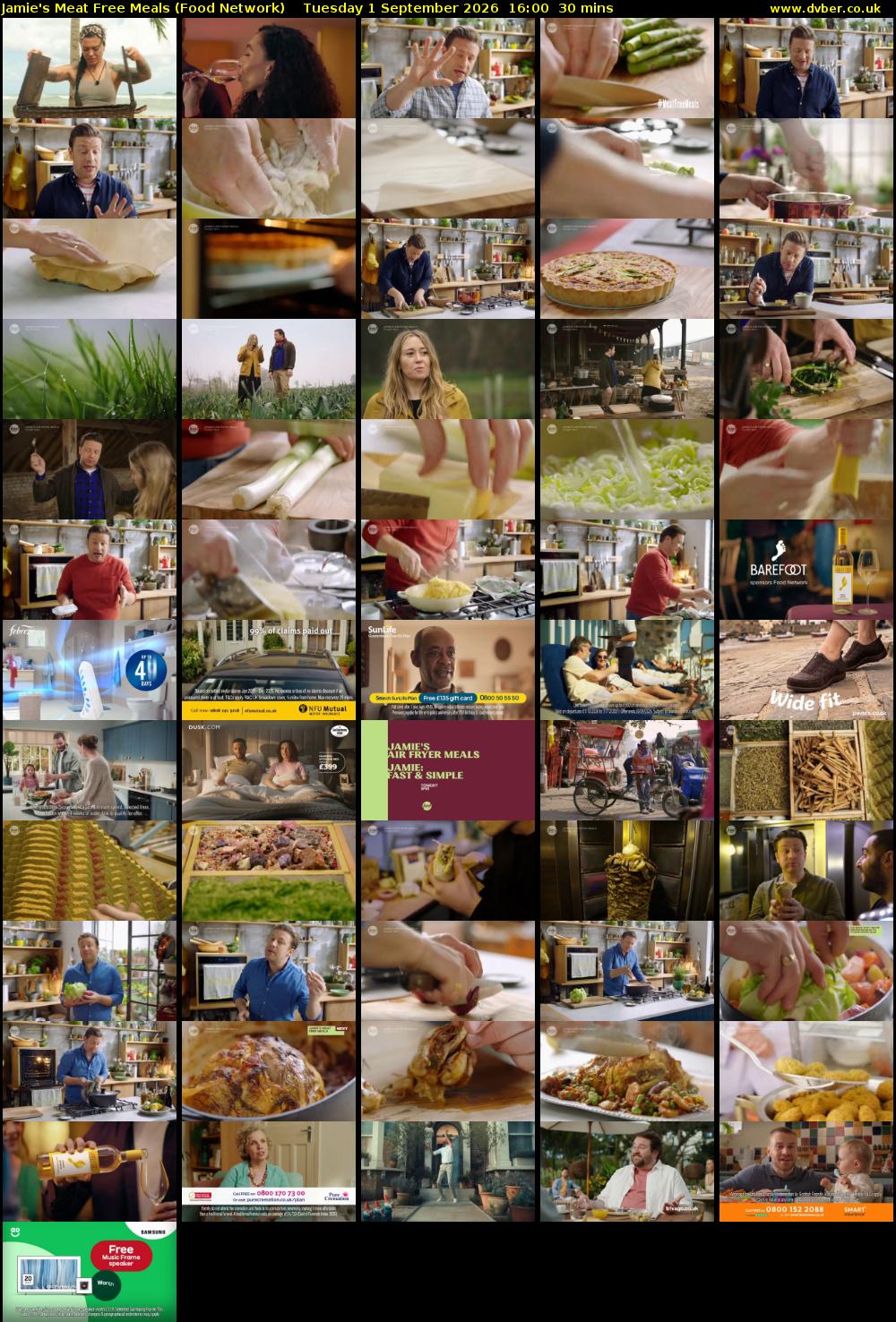 Jamie's Meat Free Meals (Food Network) Tuesday 1 September 2026 16:00 - 16:30