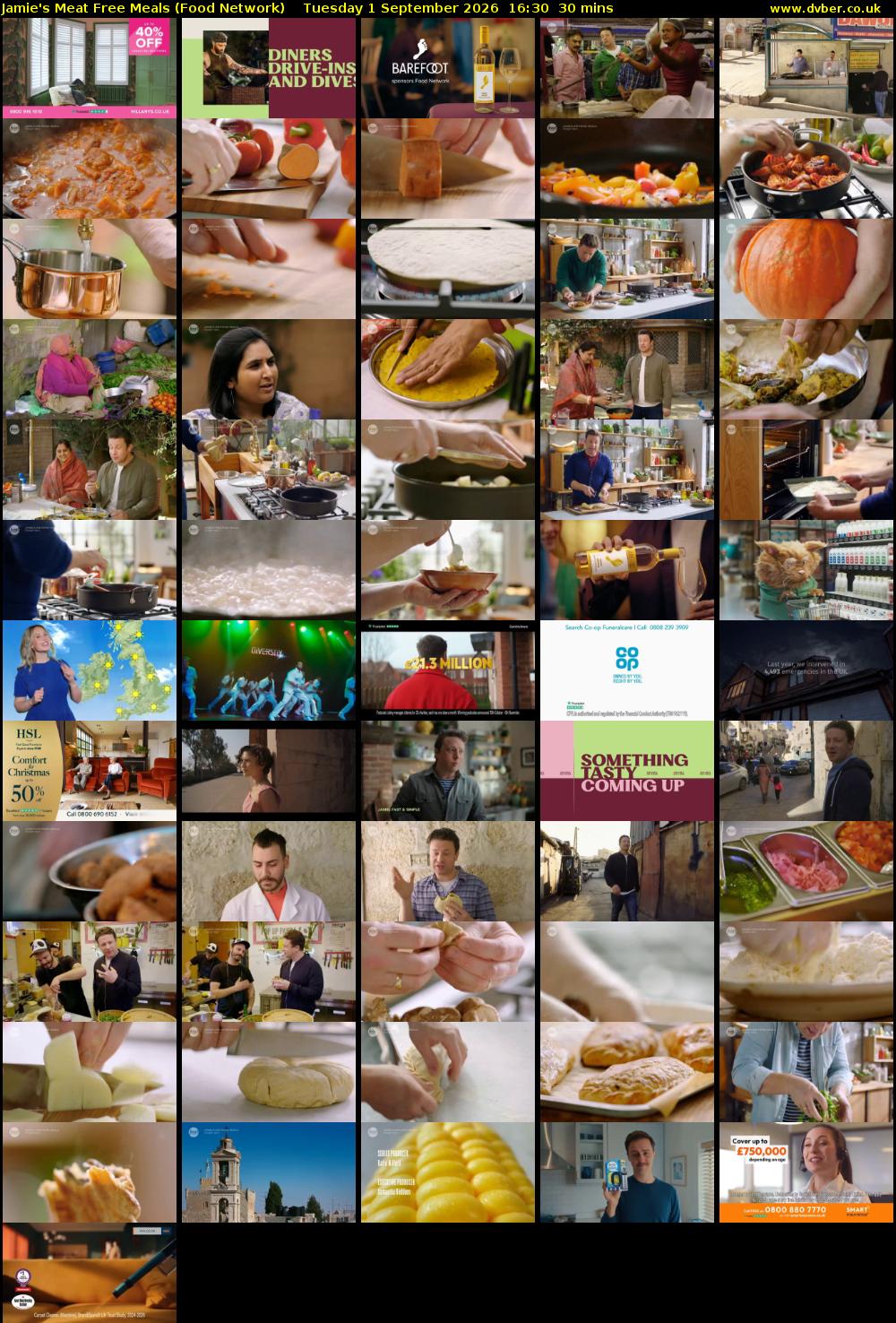 Jamie's Meat Free Meals (Food Network) Tuesday 1 September 2026 16:30 - 17:00