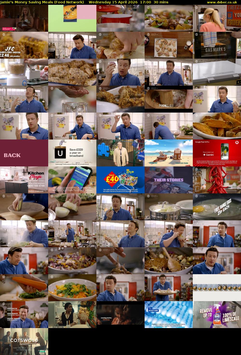 Jamie's Money Saving Meals (Food Network) Wednesday 15 April 2026 17:00 - 17:30