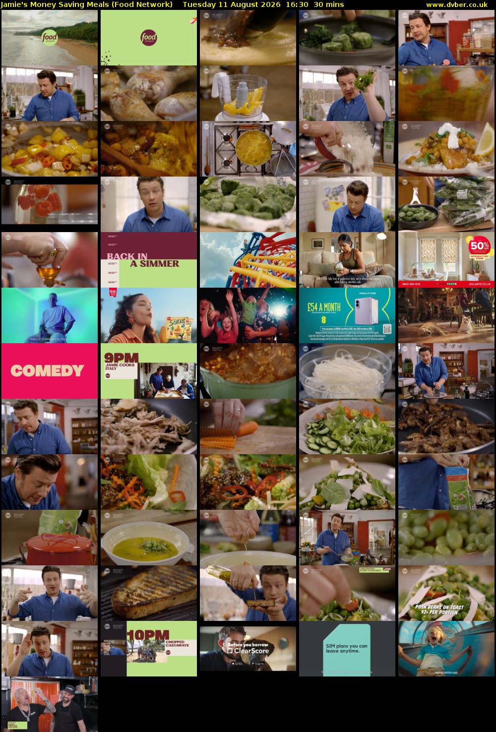 Jamie's Money Saving Meals (Food Network) Tuesday 11 August 2026 16:30 - 17:00