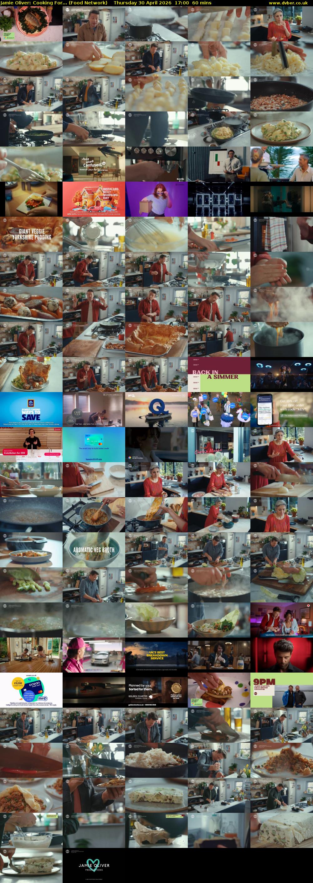 Jamie Oliver: Cooking For... (Food Network) Thursday 30 April 2026 17:00 - 18:00
