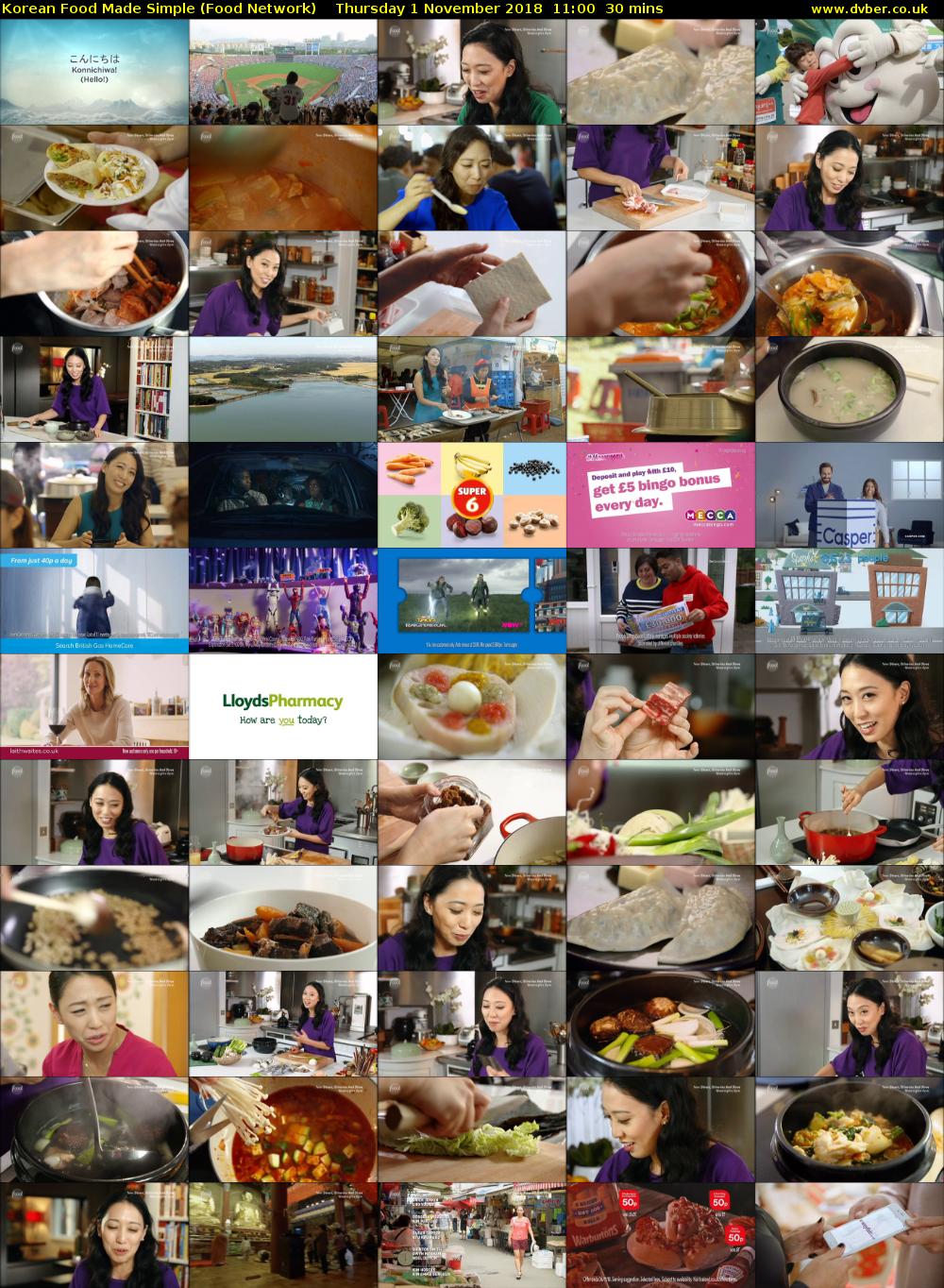 Korean Food Made Simple (Food Network) Thursday 1 November 2018 11:00 - 11:30