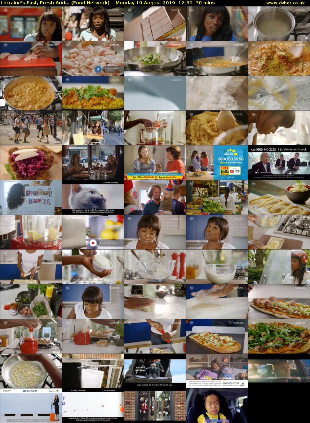 Lorraine's Fast, Fresh And... (Food Network) Monday 19 August 2019 12:30 - 13:00