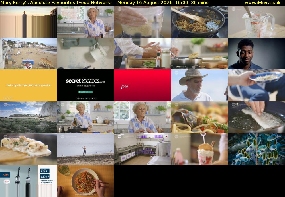 Mary Berry's Absolute Favourites (Food Network) Monday 16 August 2021 16:00 - 16:30