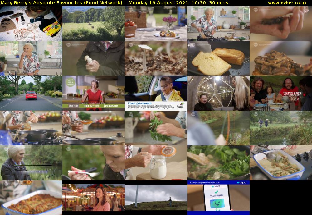 Mary Berry's Absolute Favourites (Food Network) Monday 16 August 2021 16:30 - 17:00