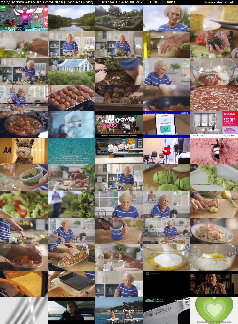 Mary Berry's Absolute Favourites (Food Network) Tuesday 17 August 2021 16:00 - 16:30