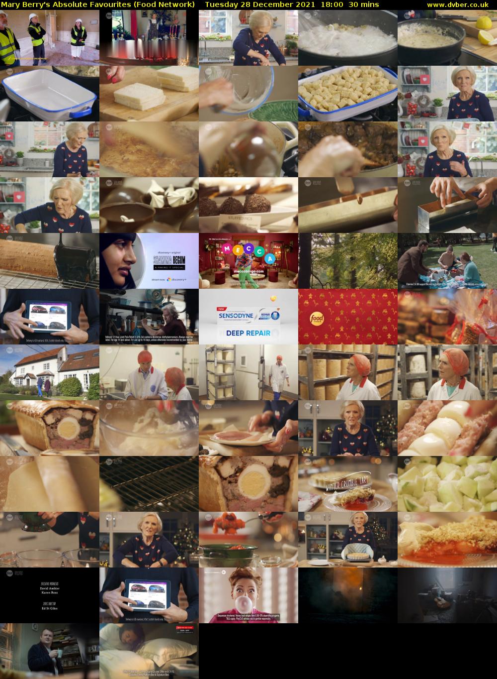 Mary Berry's Absolute Favourites (Food Network) Tuesday 28 December 2021 18:00 - 18:30