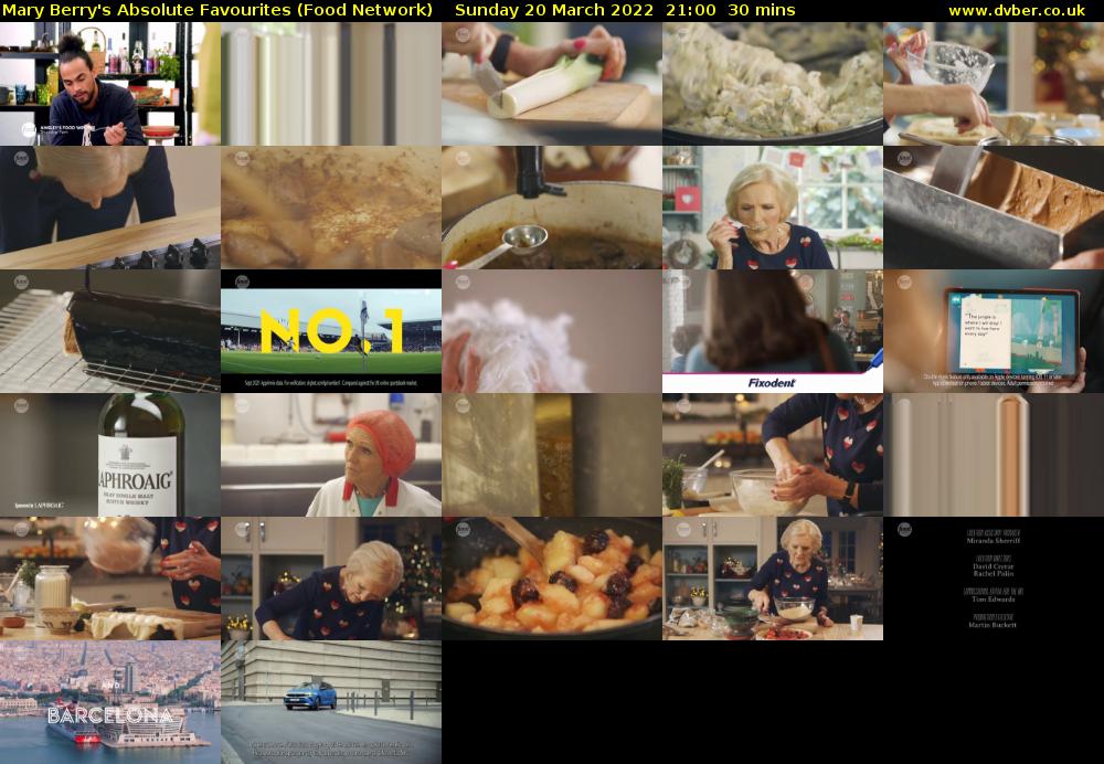 Mary Berry's Absolute Favourites (Food Network) Sunday 20 March 2022 21:00 - 21:30