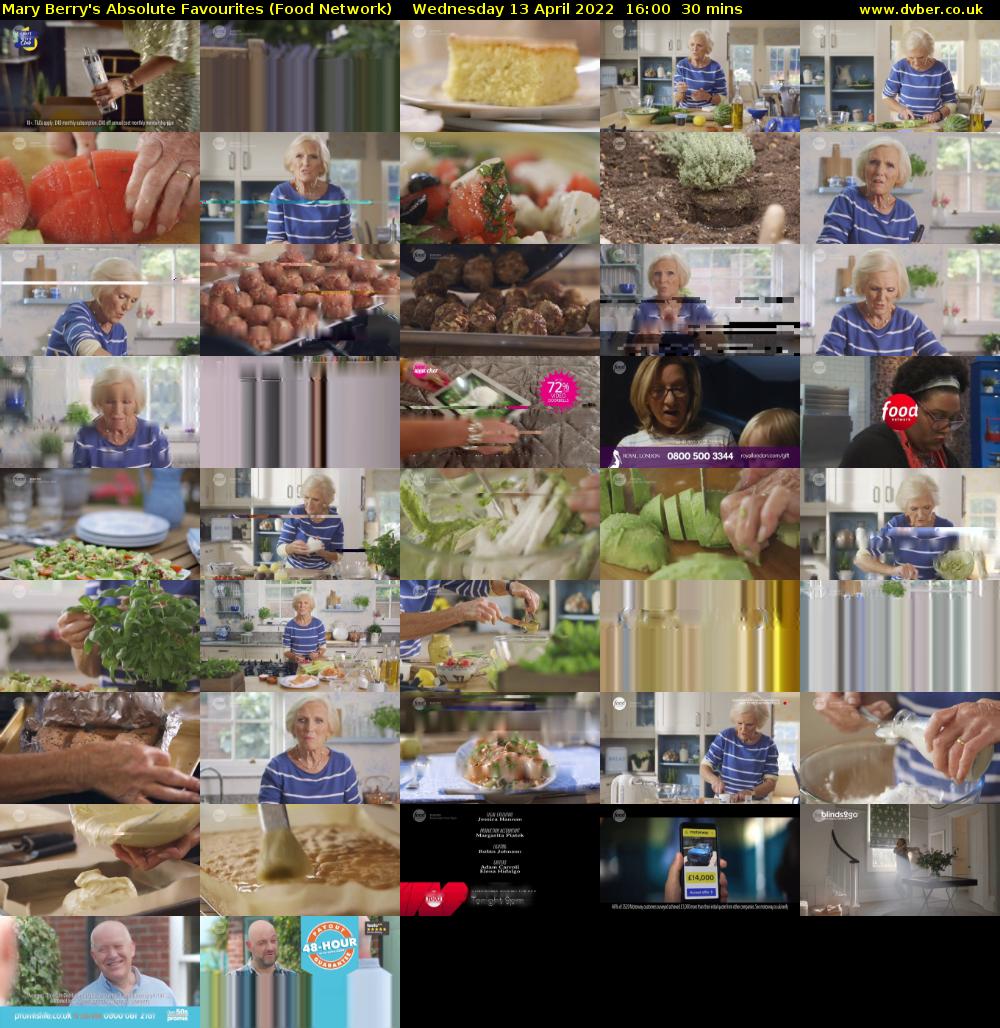 Mary Berry's Absolute Favourites (Food Network) Wednesday 13 April 2022 16:00 - 16:30