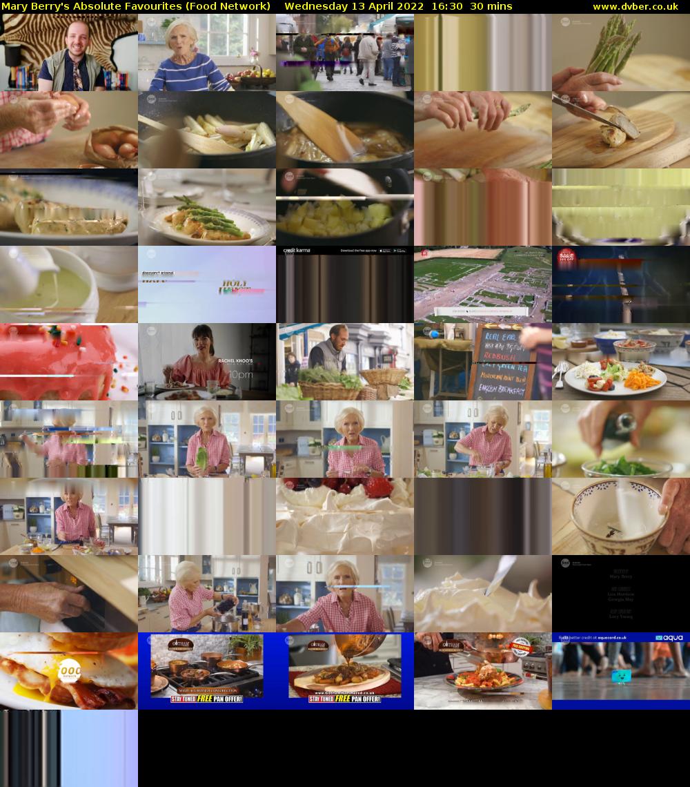 Mary Berry's Absolute Favourites (Food Network) Wednesday 13 April 2022 16:30 - 17:00