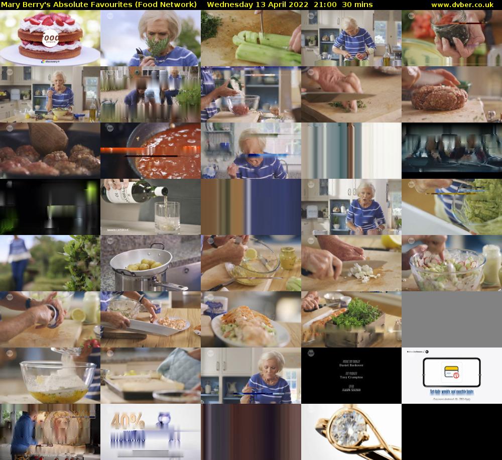 Mary Berry's Absolute Favourites (Food Network) Wednesday 13 April 2022 21:00 - 21:30