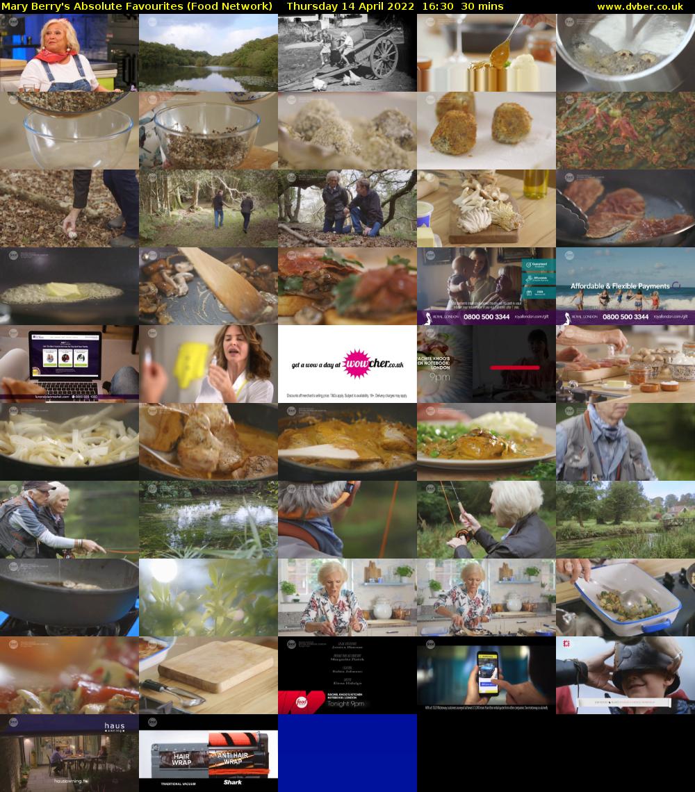 Mary Berry's Absolute Favourites (Food Network) Thursday 14 April 2022 16:30 - 17:00