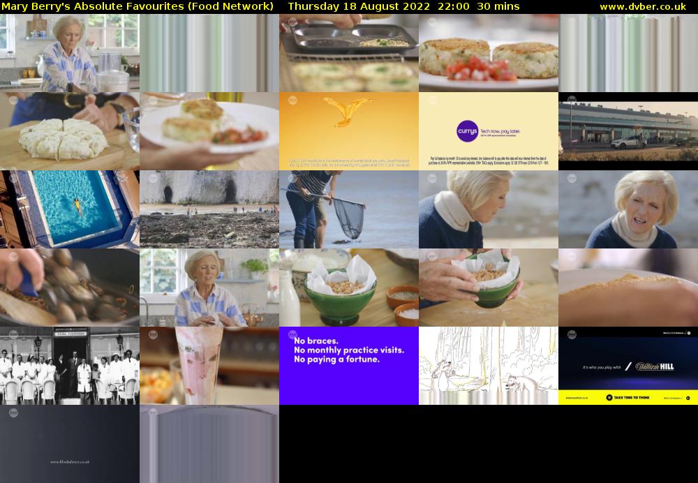 Mary Berry's Absolute Favourites (Food Network) Thursday 18 August 2022 22:00 - 22:30