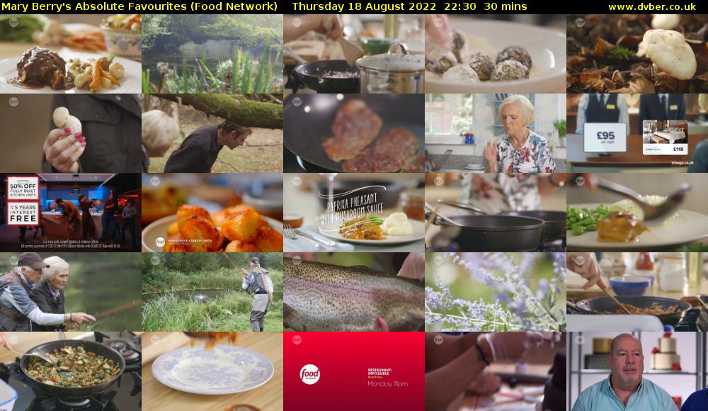 Mary Berry's Absolute Favourites (Food Network) Thursday 18 August 2022 22:30 - 23:00