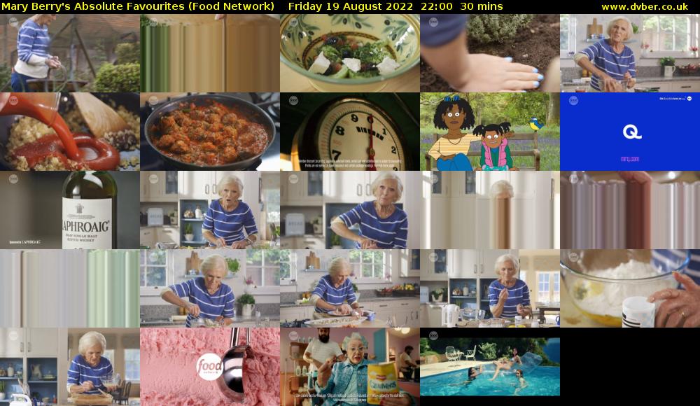 Mary Berry's Absolute Favourites (Food Network) Friday 19 August 2022 22:00 - 22:30
