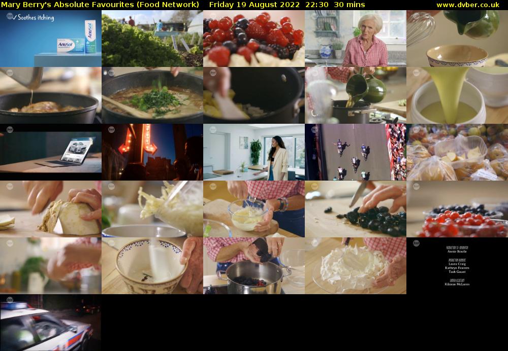 Mary Berry's Absolute Favourites (Food Network) Friday 19 August 2022 22:30 - 23:00