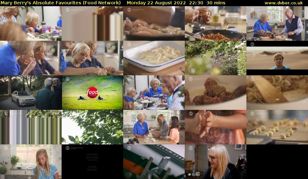 Mary Berry's Absolute Favourites (Food Network) Monday 22 August 2022 22:30 - 23:00