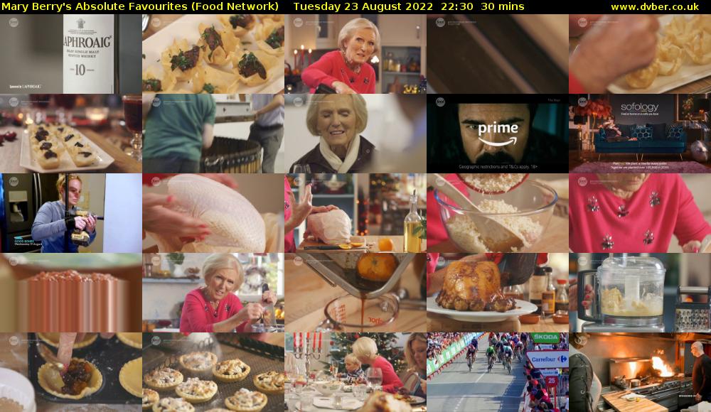 Mary Berry's Absolute Favourites (Food Network) Tuesday 23 August 2022 22:30 - 23:00