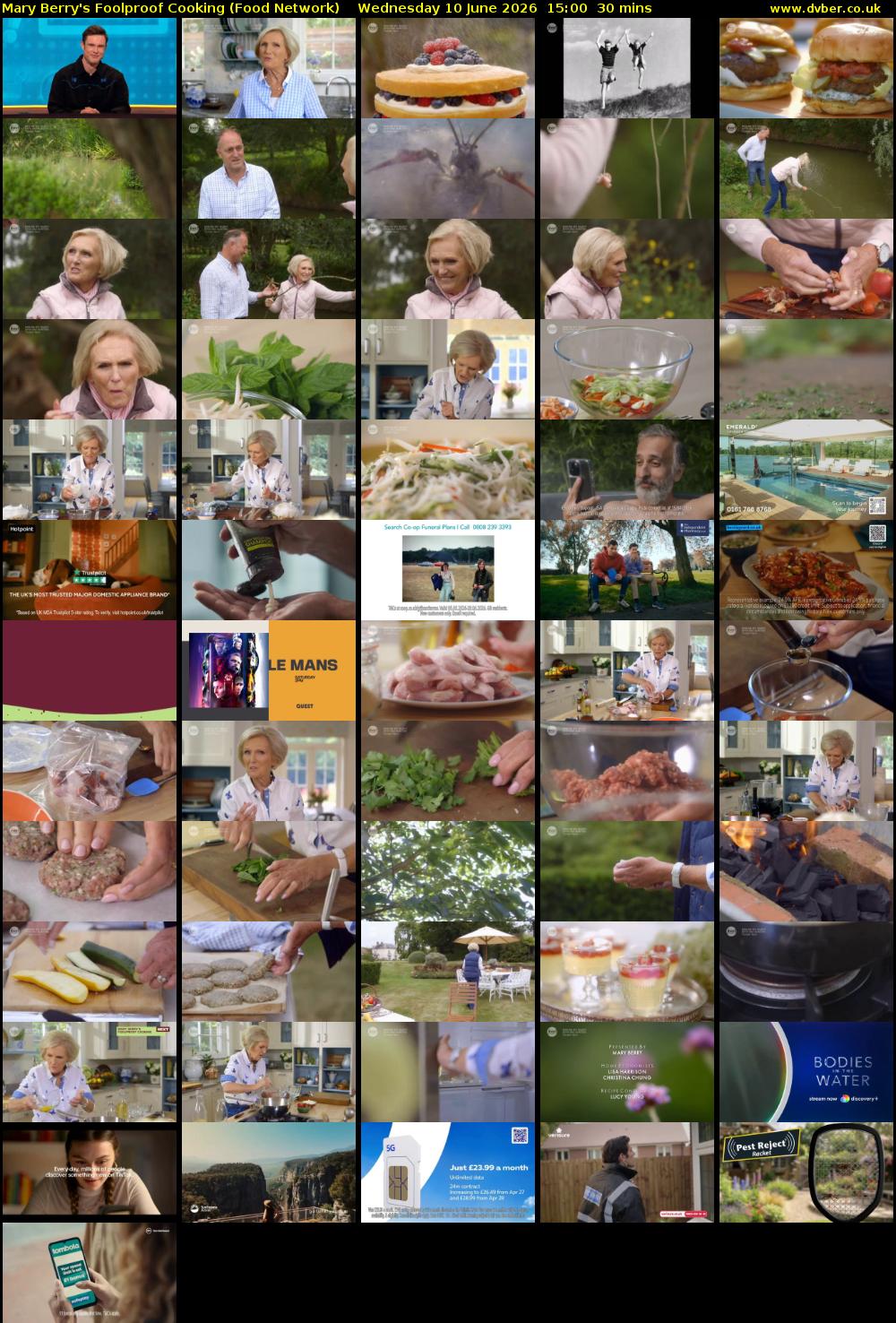 Mary Berry's Foolproof Cooking (Food Network) Wednesday 10 June 2026 15:00 - 15:30