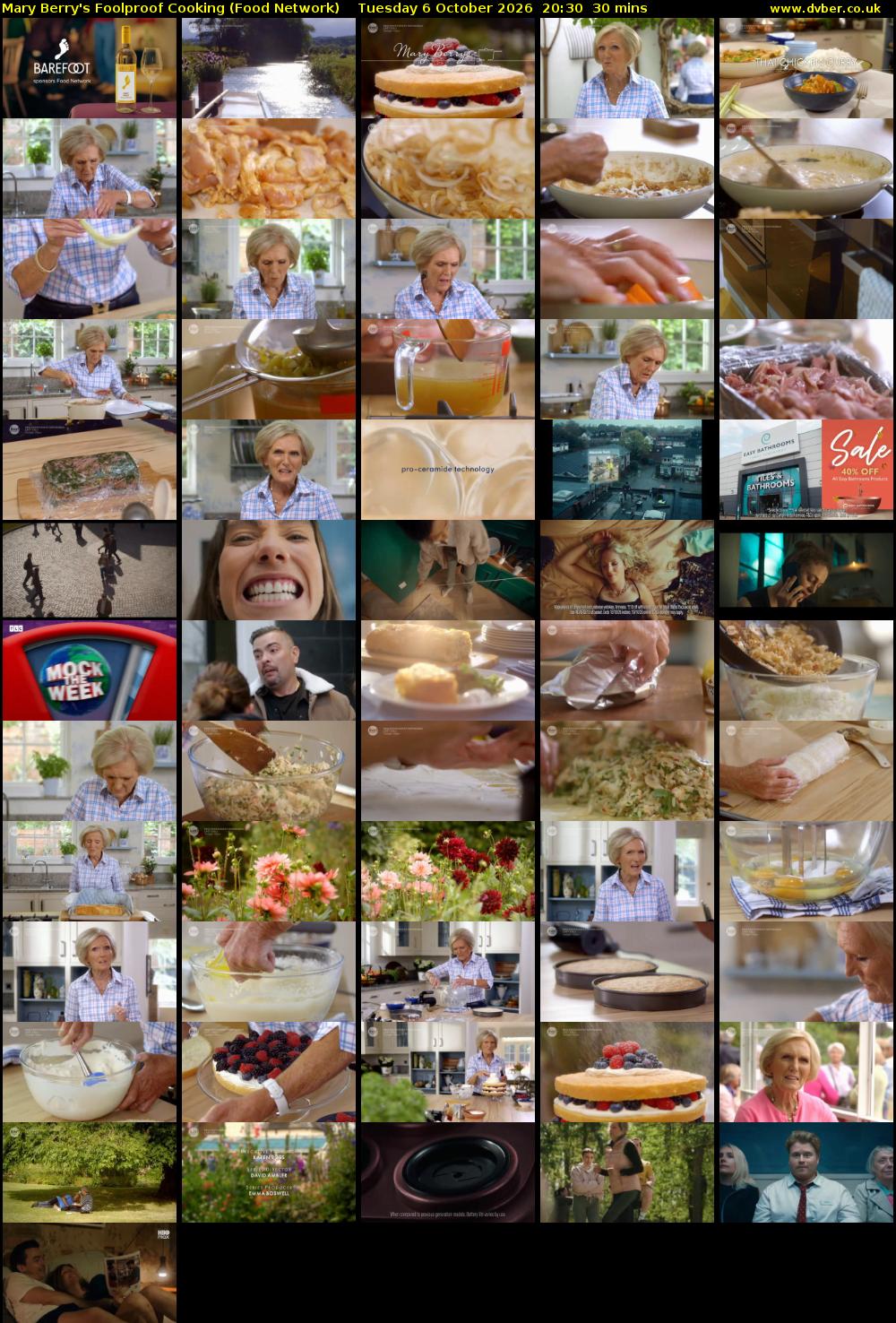 Mary Berry's Foolproof Cooking (Food Network) Tuesday 6 October 2026 20:30 - 21:00